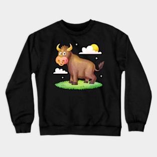 Hand Drawn Cartoon Bull Crewneck Sweatshirt